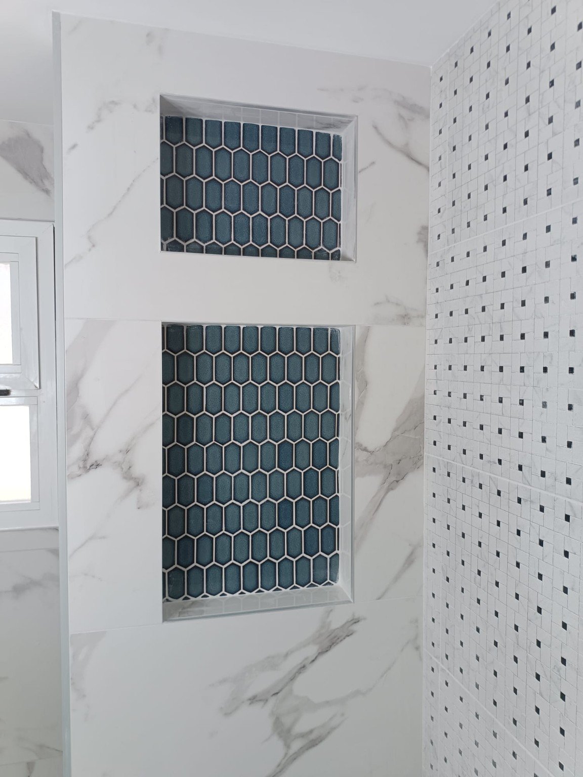 Completed bathroom mosaic feature wall